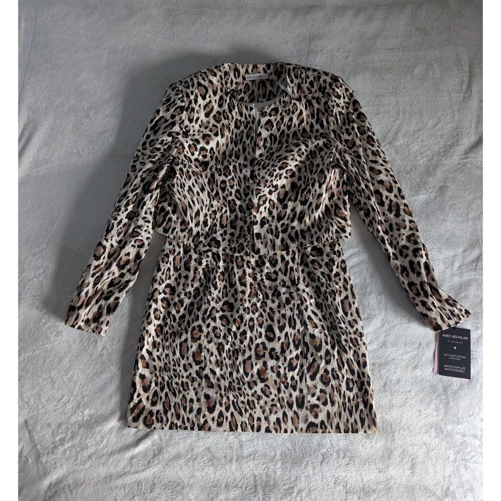 Avec Les Filles 2 Pc Set Leopard Print Cropped Jacket Mini Dress Sz 10 NWT